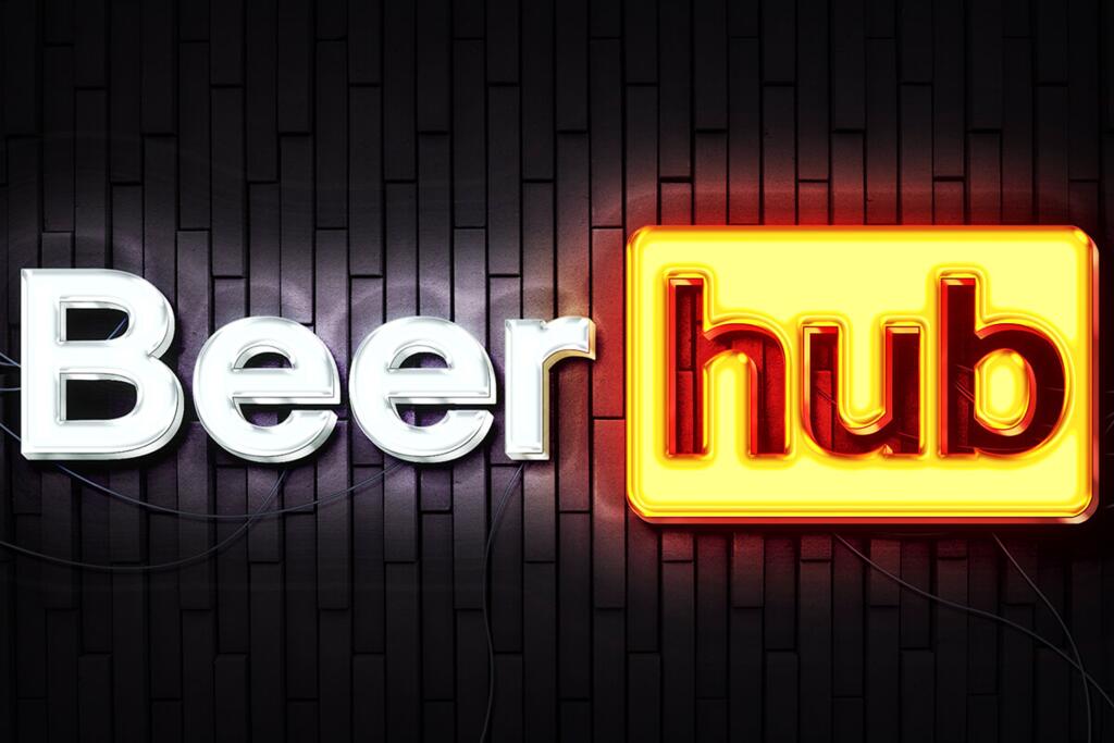 Neon signboard with BEER HUB design by © 2021 funnydrinking.com