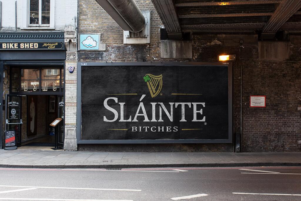 Billboard urban poster with SLAINTE BITCHES design by © 2021 funnydrinking.com