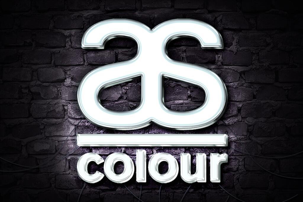 Neon signboard with AS COLOUR design by © 2021 funnydrinking.com