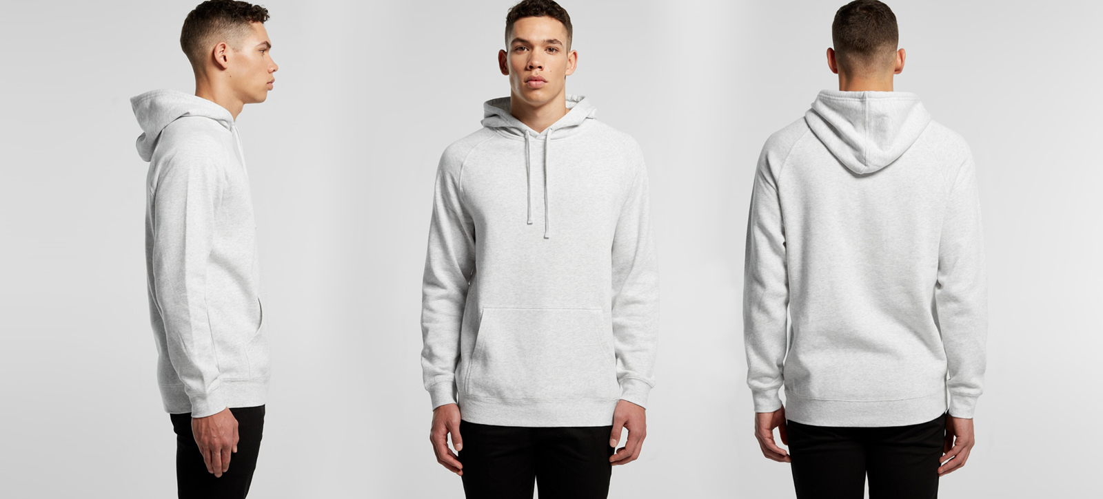 Young man with a 5101 supply hood by AS Colour in white marl on © 2021 funnydrinking.com in mens clothing