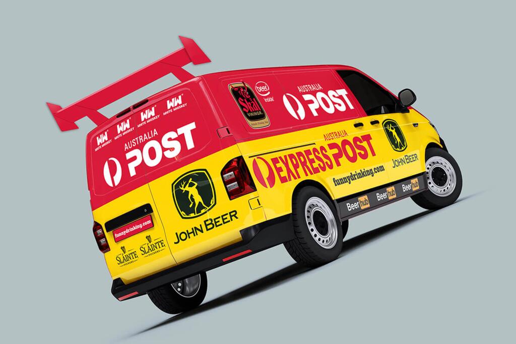 Transporter t6 with AUSTRALIA POST layery and brandings with designs by © 2021 funnydrinking.com
