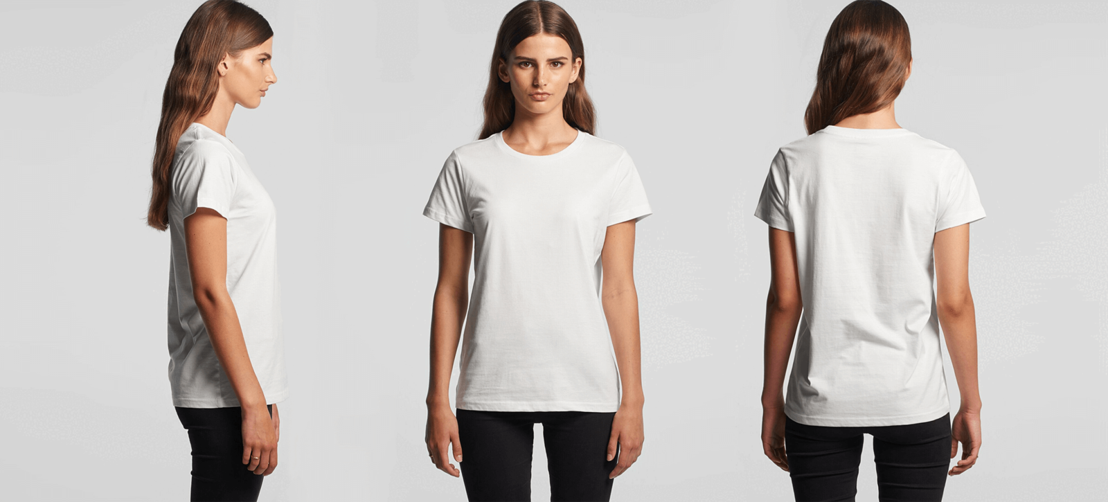 Young woman with a 4001 maple tee by AS Colour in white on © 2021 funnydrinking.com in womens clothing