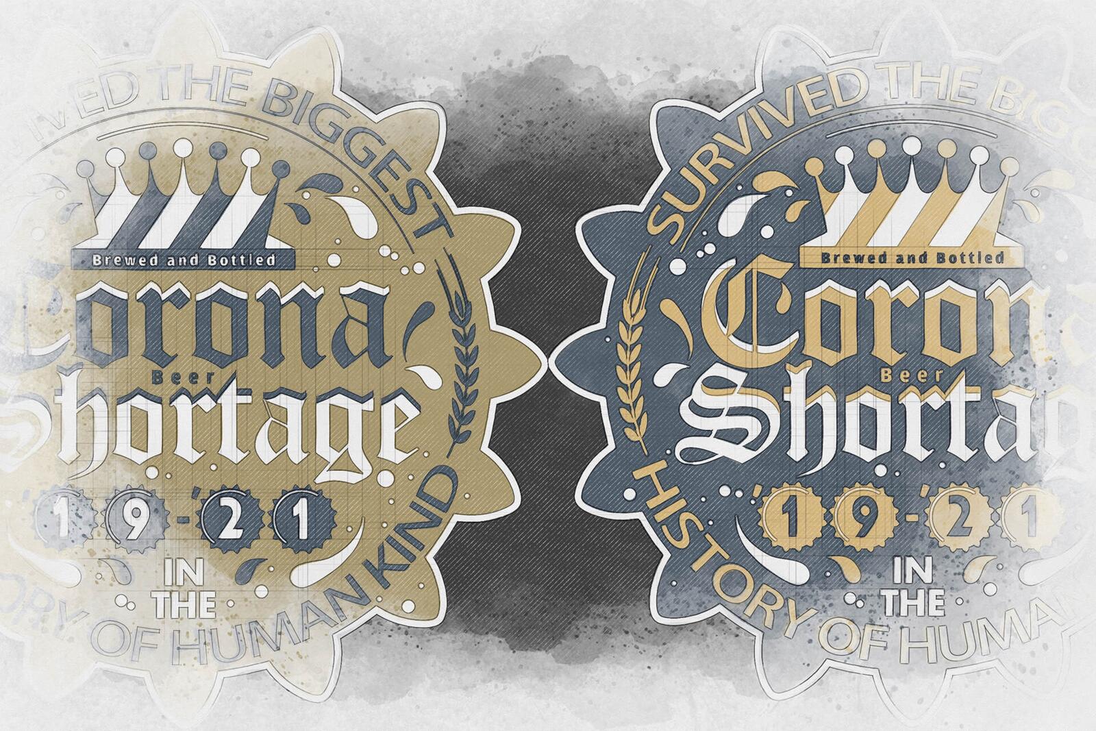 Artwork of the page with CORONA SHORTAGE design by funnydrinking.com