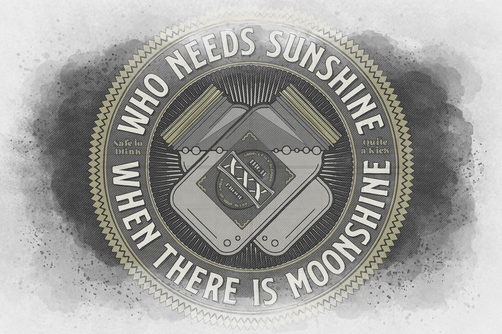 Artwork of the page with WHO NEEDS SUNSHINE WHEN THERE IS MOONSHINE design by funnydrinking.com