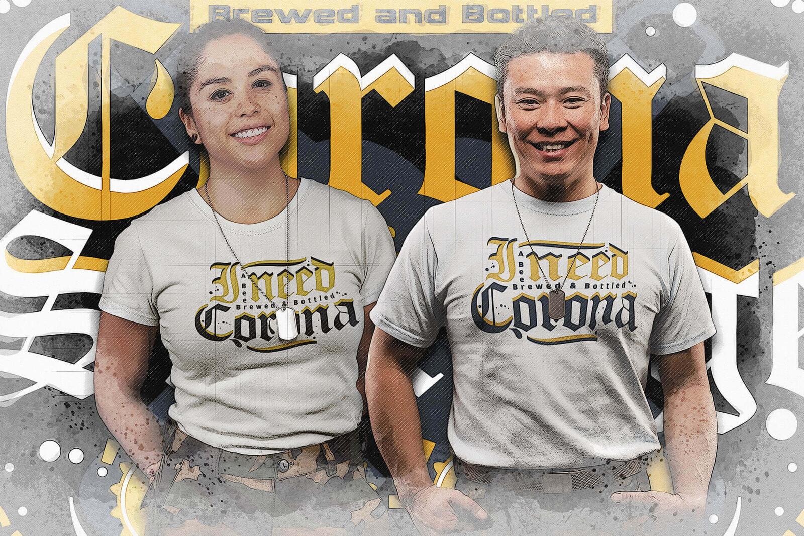 Artwork of the page with I NEED CORONA design by funnydrinking.com