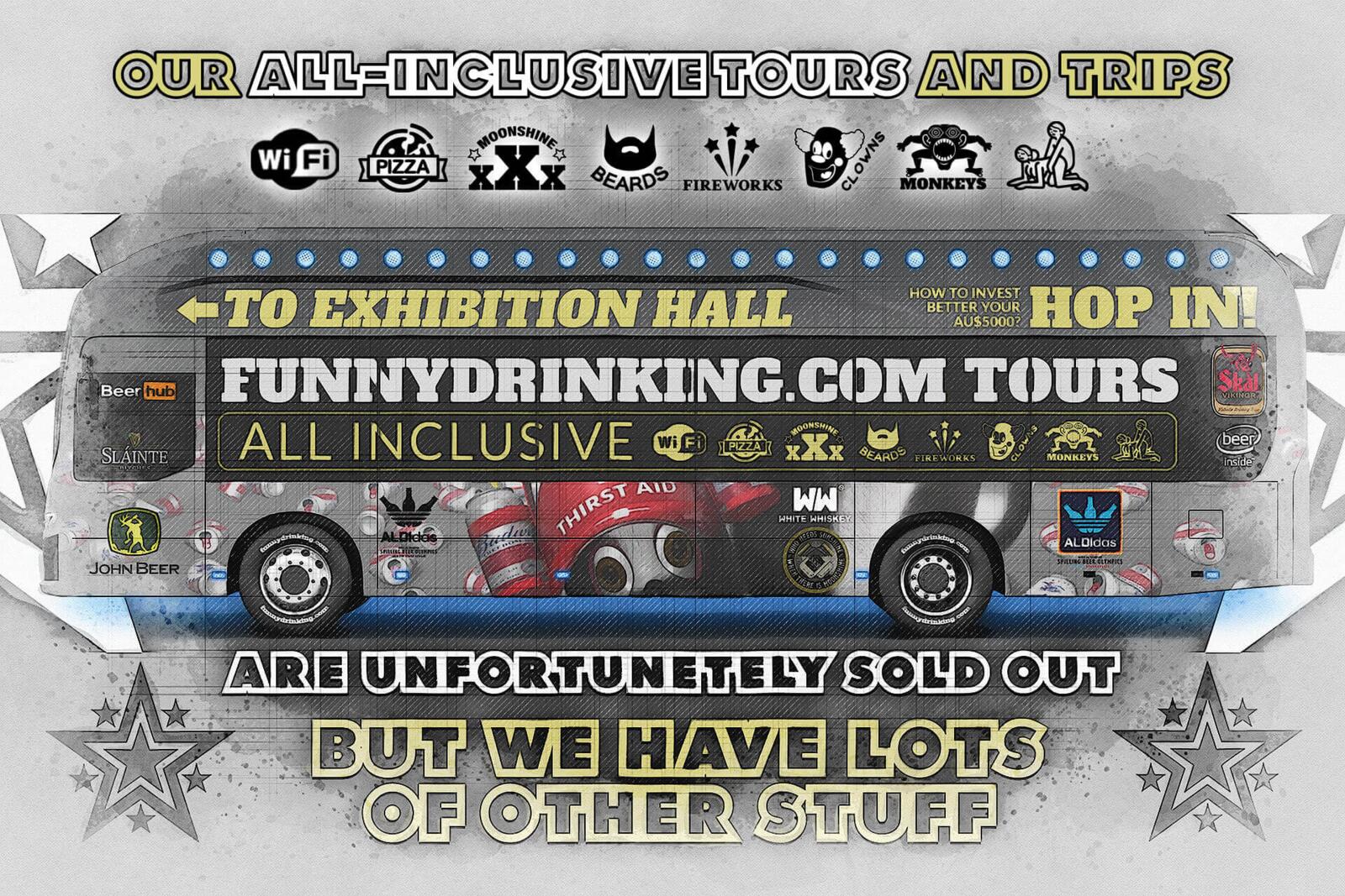 Artwork of the page with  all-inclusive tours design by © 2021 funnydrinking.com