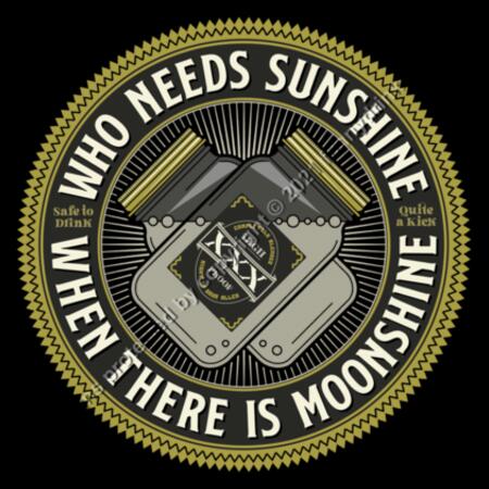 WHO NEEDS SUNSHINE WHEN THERE IS MOONSHINE - MEN`S BLACK T-SHIRT - FRONT PRINT Design