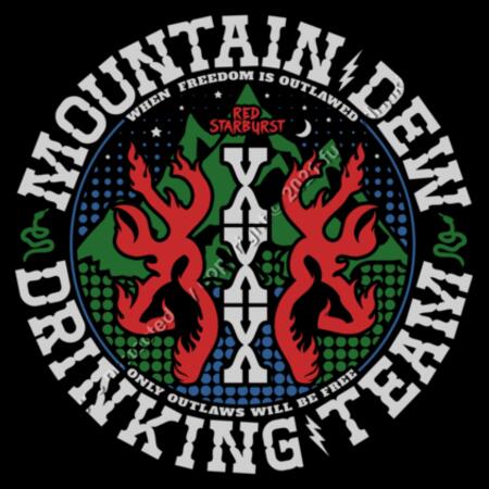 MOUNTAIN DEW DRINKING TEAM - RED STARBURST - OUTLAWS COLLECTION - MEN`S BLACK T-SHIRT - FRONT PRINT Design