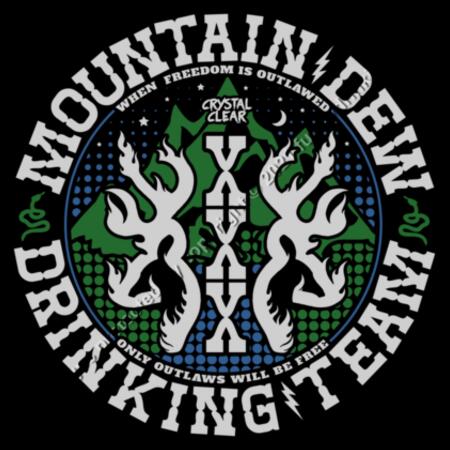 MOUNTAIN DEW DRINKING TEAM - CRYSTAL CLEAR - OUTLAWS COLLECTION - MEN`S BLACK T-SHIRT - FRONT PRINT Design