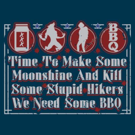 MOONSHINE AND BBQ - MEN`S NAVY HOODIE - FRONT PRINT Design