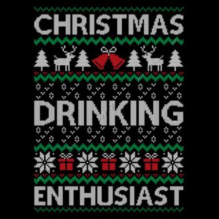 CHRISTMAS DRINKING ENTHUSIAST - UGLY CHRISTMAS COLLECTION - WOMEN`S BLACK T-SHIRT - FRONT PRINT Design