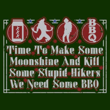 MOONSHINE AND BBQ - MEN`S GREEN T-SHIRT - FRONT PRINT Design