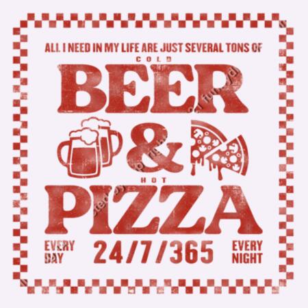 BEER AND PIZZA - MEN`S WHITE T-SHIRT - FRONT PRINT Design