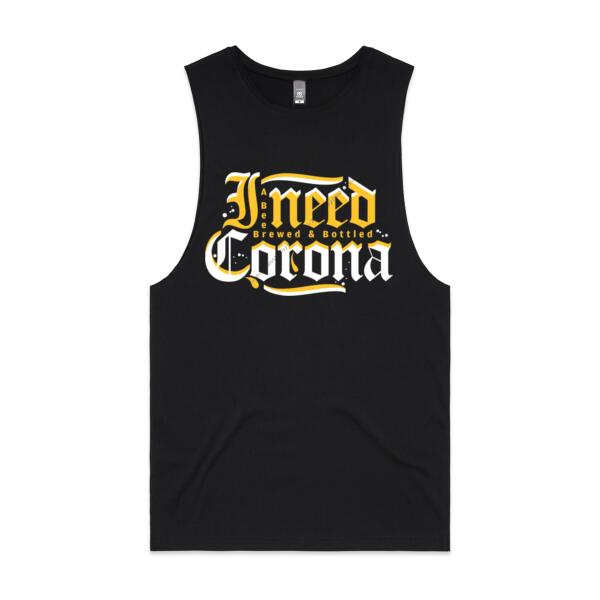 I NEED CORONA - MEN`S BLACK TANK TOP - FRONT PRINT Thumbnail