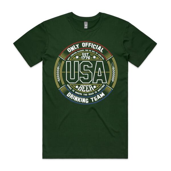 USA BEER DRINKING TEAM - OLD GLORY - MEN`S GREEN T-SHIRT - FRONT PRINT Thumbnail