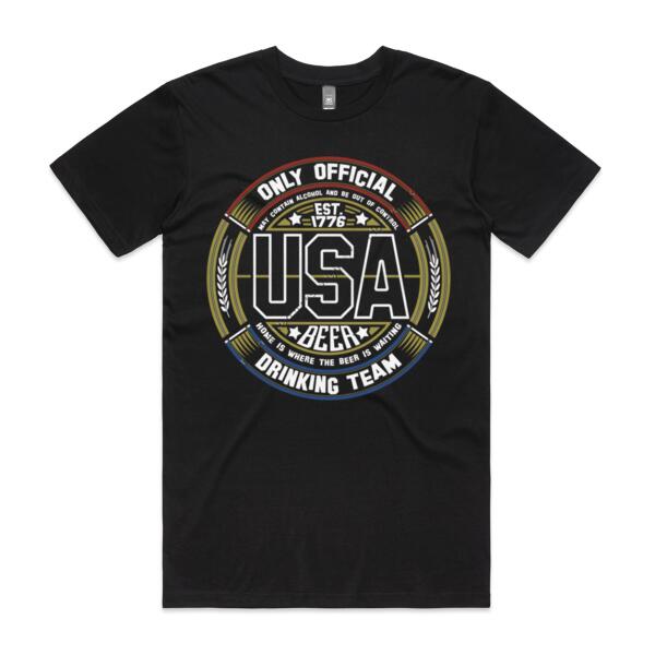 USA BEER DRINKING TEAM - OLD GLORY - MEN`S BLACK T-SHIRT - FRONT PRINT Thumbnail