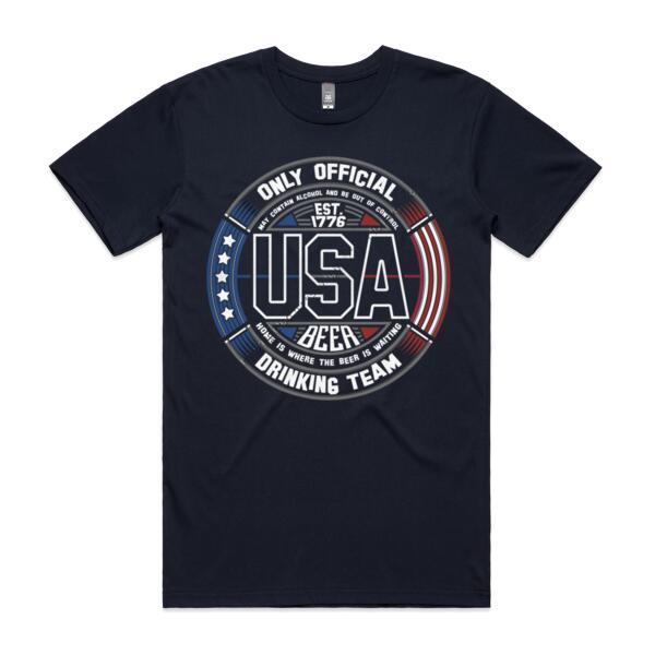 USA BEER DRINKING TEAM - STARS AND STRIPES - MEN`S NAVY T-SHIRT - FRONT PRINT Thumbnail