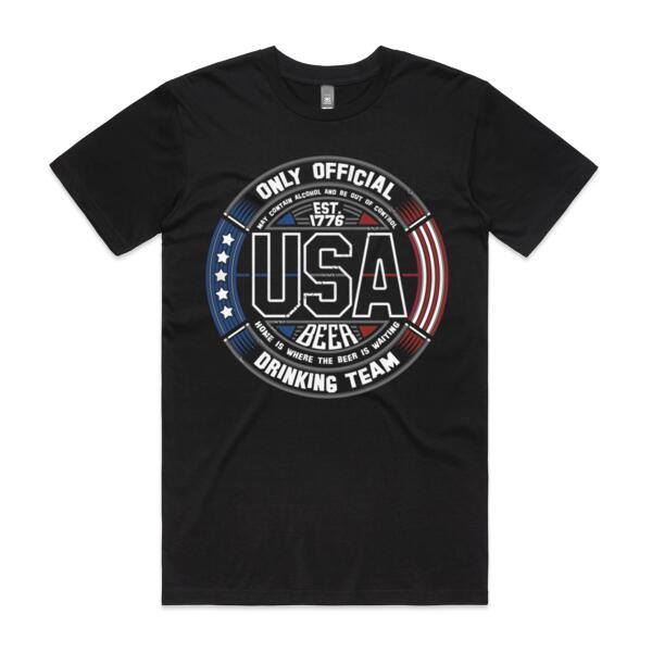 USA BEER DRINKING TEAM - STARS AND STRIPES - MEN`S BLACK T-SHIRT - FRONT PRINT Thumbnail