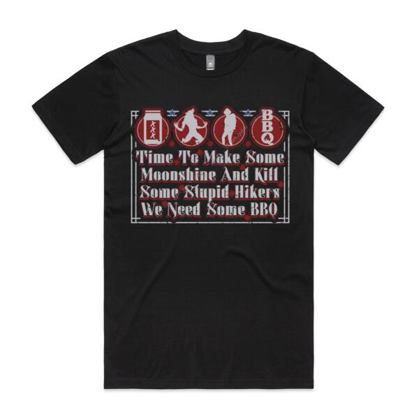 MOONSHINE AND BBQ - MEN`S BLACK T-SHIRT - FRONT PRINT Thumbnail