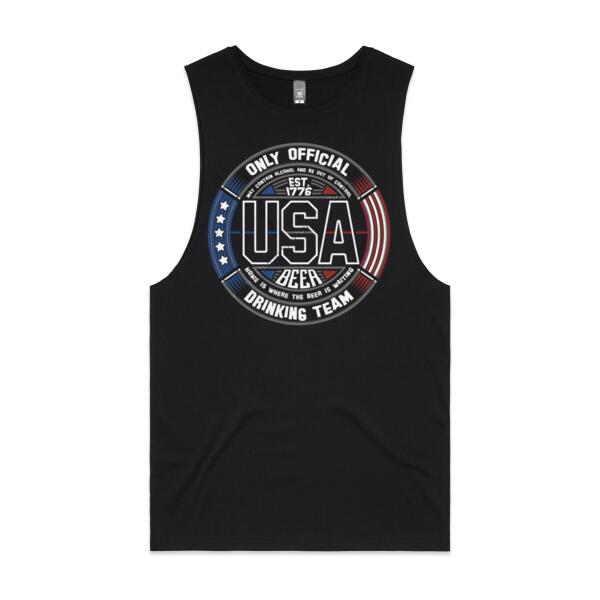 USA BEER DRINKING TEAM - STARS AND STRIPES - MEN`S BLACK TANK TOP - FRONT PRINT Thumbnail