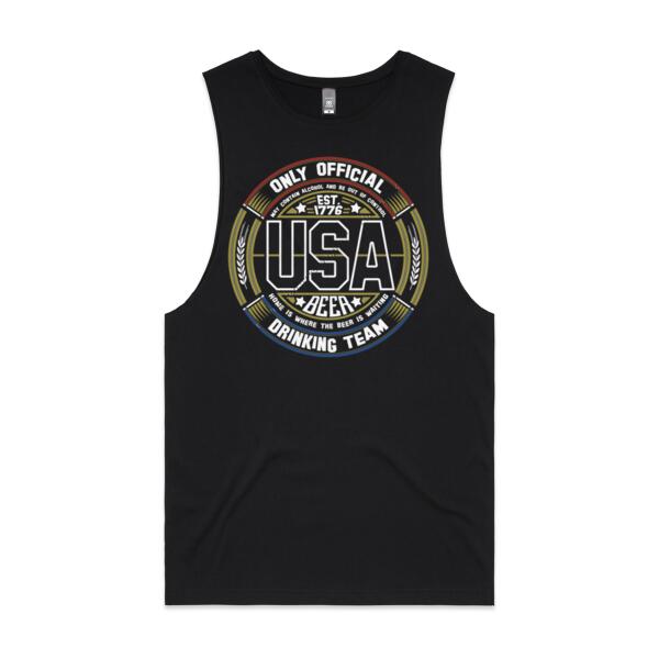 USA BEER DRINKING TEAM - OLD GLORY - MEN`S BLACK TANK TOP - FRONT PRINT Thumbnail