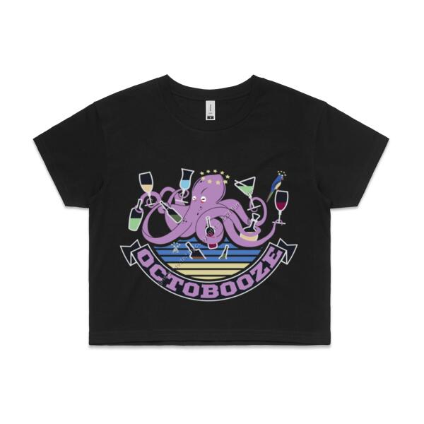 OCTOBOOZE - WOMEN`S BLACK CROP TOP - FRONT PRINT Thumbnail