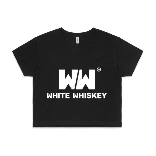 WHITE WHISKEY - WOMEN`S BLACK CROP TOP - FRONT PRINT Thumbnail