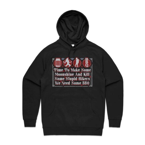 MOONSHINE AND BBQ - MEN`S BLACK HOODIE - FRONT PRINT Thumbnail