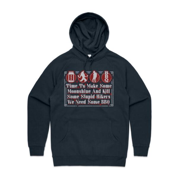 MOONSHINE AND BBQ - MEN`S NAVY HOODIE - FRONT PRINT Thumbnail