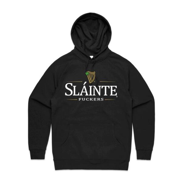 SLÁINTE FUCKERS - MEN`S BLACK HOODIE - FRONT PRINT Thumbnail