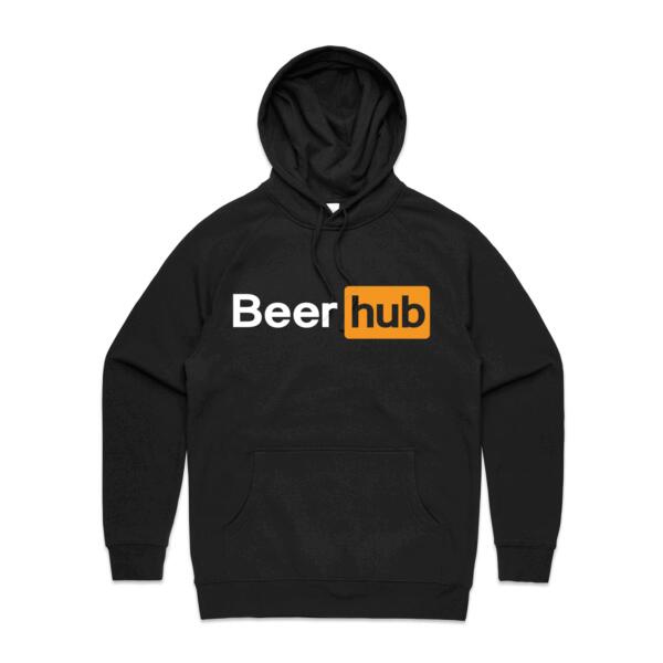 BEER HUB - MEN`S BLACK HOODIE - FRONT PRINT Thumbnail