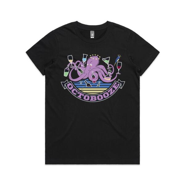 OCTOBOOZE - WOMEN`S BLACK T-SHIRT - FRONT PRINT Thumbnail