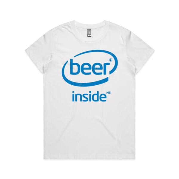 BEER INSIDE ME - BLUE - WOMEN`S WHITE T-SHIRT - FRONT PRINT Thumbnail