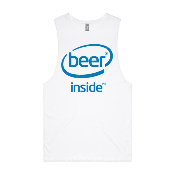 BEER INSIDE ME - BLUE - MEN`S WHITE TANK TOP - FRONT PRINT Thumbnail
