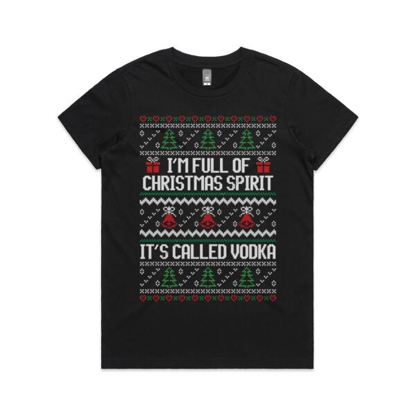 FULL OF SPIRIT - UGLY CHRISTMAS COLLECTION - WOMEN`S BLACK T-SHIRT - FRONT PRINT Thumbnail