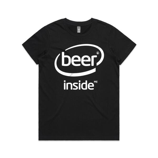 BEER INSIDE ME - WHITE - WOMEN`S BLACK T-SHIRT - FRONT PRINT Thumbnail