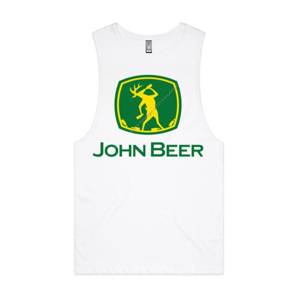 JOHN BEER - GREEN - MEN`S WHITE TANK TOP - FRONT PRINT Thumbnail