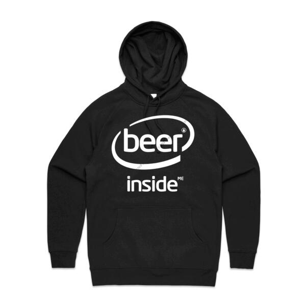 BEER INSIDE ME - WHITE - MEN`S BLACK HOODIE - FRONT PRINT Thumbnail