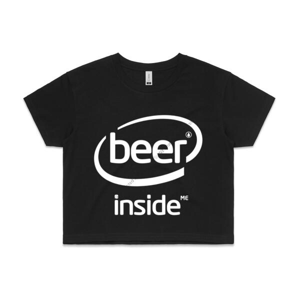 BEER INSIDE ME - WHITE - WOMEN`S BLACK CROP TOP - FRONT PRINT Thumbnail