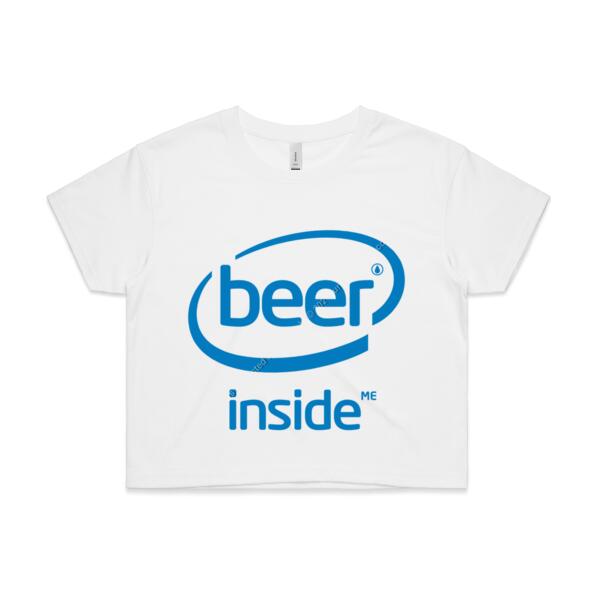 BEER INSIDE ME - BLUE - WOMEN`S WHITE CROP TOP - FRONT PRINT Thumbnail