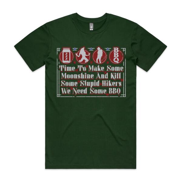 MOONSHINE AND BBQ - MEN`S GREEN T-SHIRT - FRONT PRINT Thumbnail
