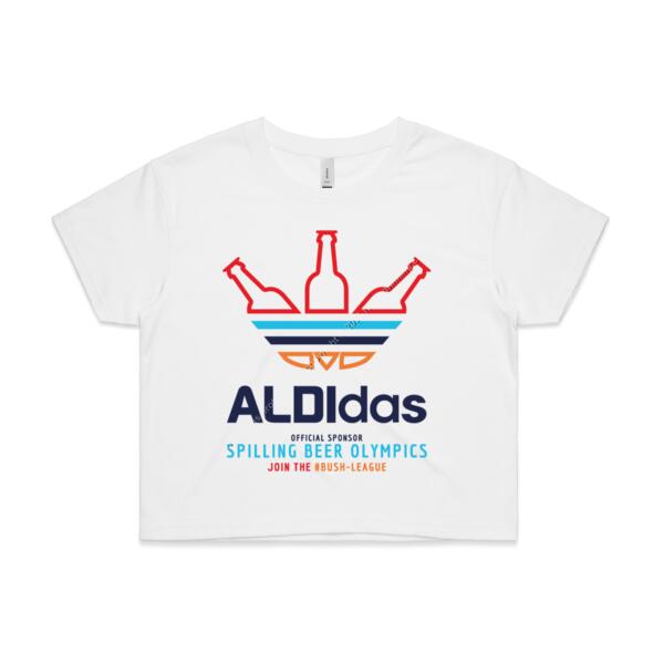 ALDIDAS - WOMEN`S WHITE CROP TOP - FRONT PRINT Thumbnail