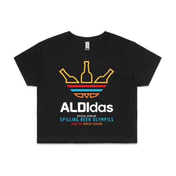 ALDIDAS - WOMEN`S BLACK CROP TOP - FRONT PRINT Thumbnail